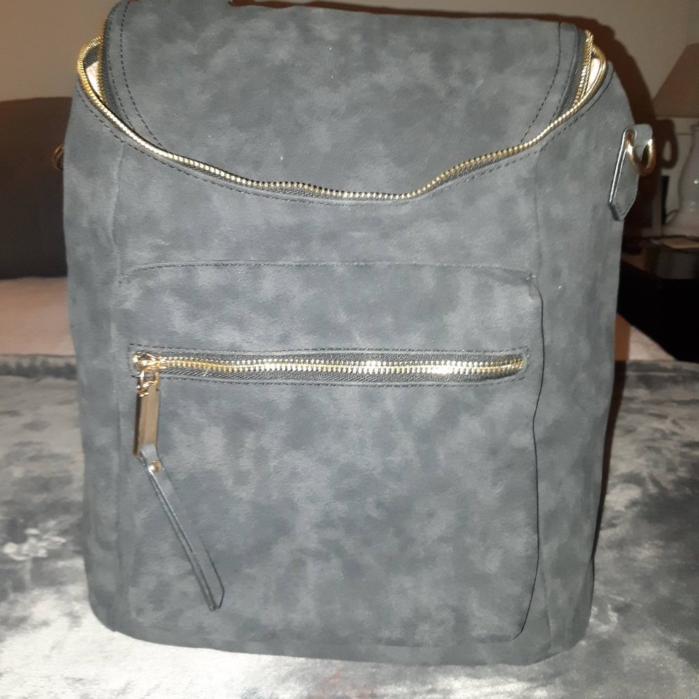 Womens Black Backpack Purse with Gold Zippers